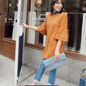 Anthropologie moth Chester mustard knit bell flare sleeve sweater dress